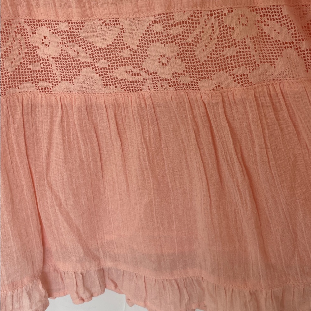 Rip Curl Flowy Peachy Pink Lace-Trim Mini Dress SzL - Picture 4 of 10